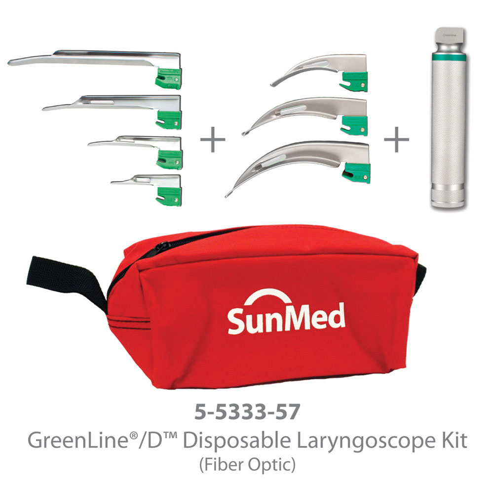 GreenLine®/D™ Disposable Laryngoscope Kit – Mac, Miller, Chrome Plated Medium Handle GreenLine®/D™ Disposable Laryngoscope Kit – Mac, Miller, Chrome Plated Medium Handle
