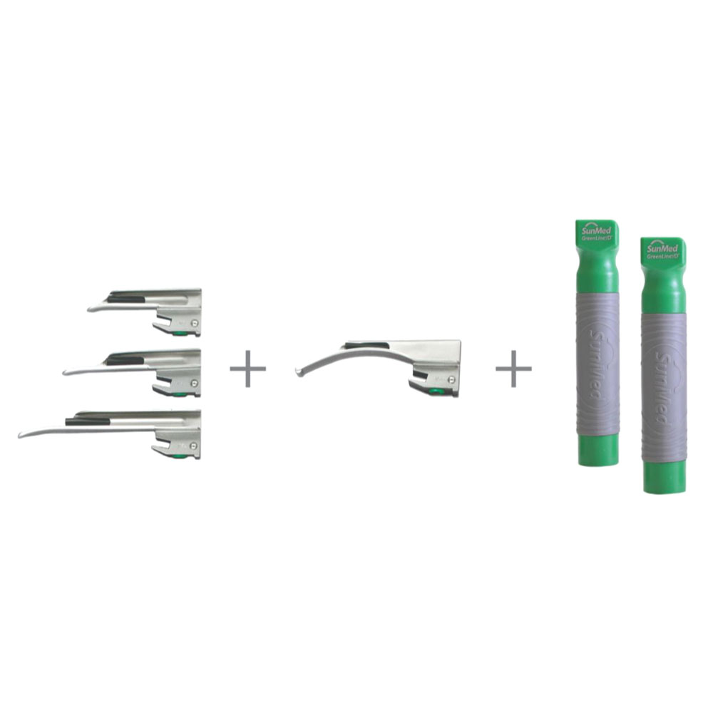 GreenLine®/D™ Disposable Pediatric Laryngoscope Kit – All-Metal Mac, Miller, 2 Penlite Handles GreenLine®/D™ Disposable Pediatric Laryngoscope Kit – All-Metal Mac, Miller, 2 Penlite Handles